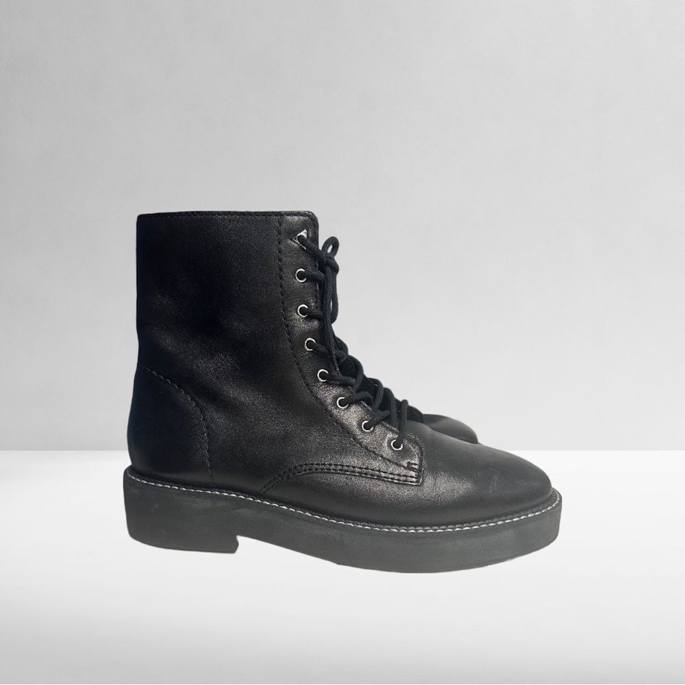 Schutz Mckenzie Black Leather LaceUp Combat Moto Boots Size 9